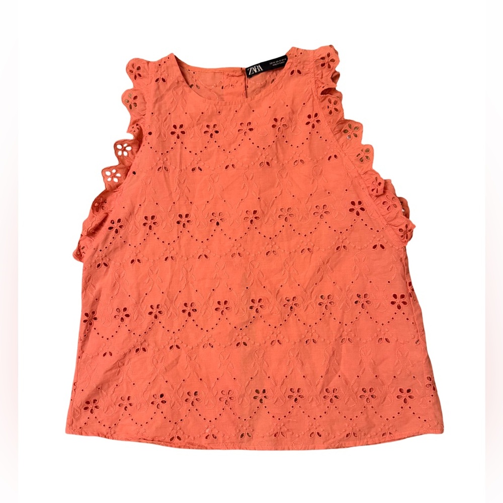 ZARA Coral Eyelet Ruffle Sleeveless Top – Size M